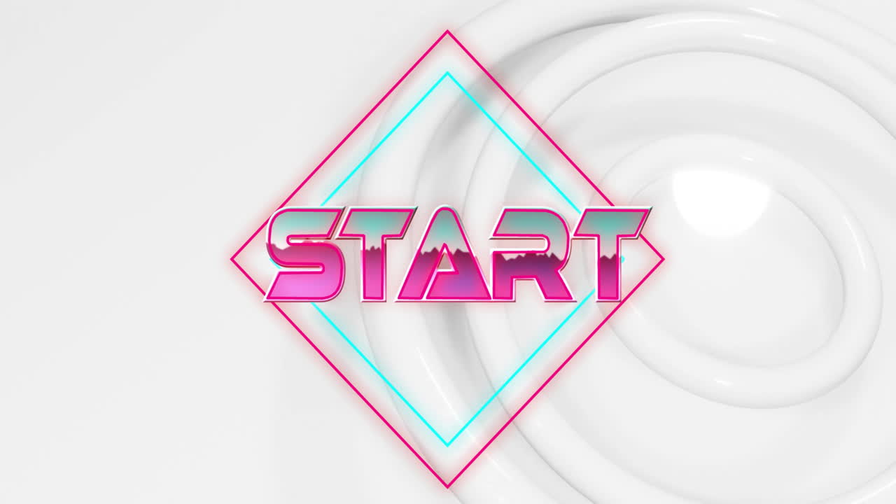 Animation of start text over circles on white background