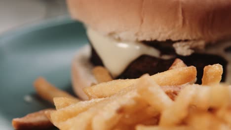 No-Meat-CheeseBurger-with-Bun-and-French-Fries-Chips-on-a-Plate