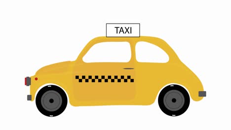 yellow taxi rides on a call animation on a white background