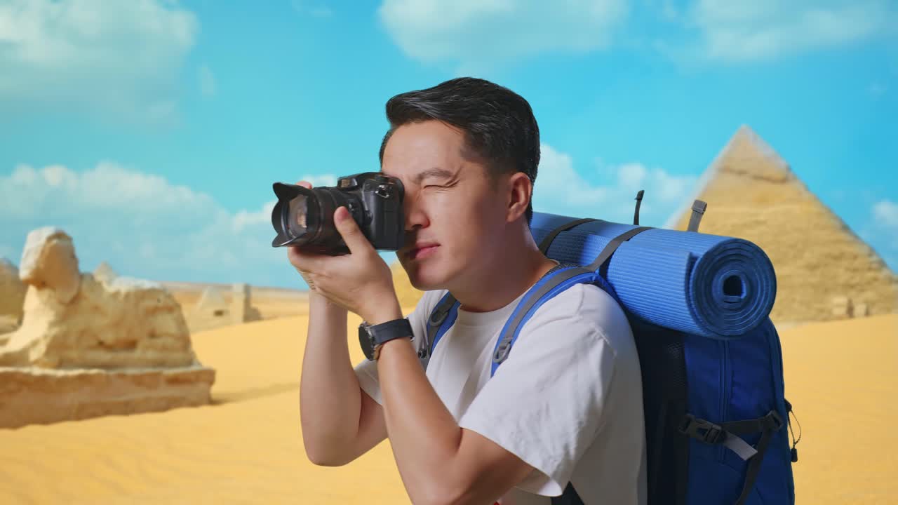 Tourist Taking Pictures of the Pyramids in Egypt