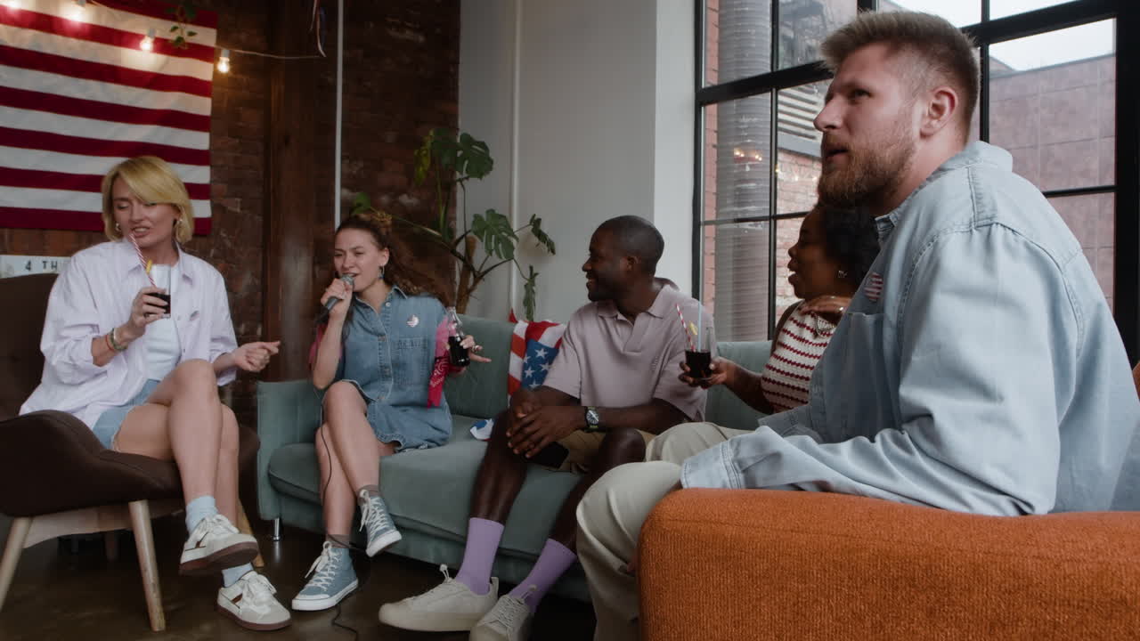 Friends Enjoying Karaoke Party at Home