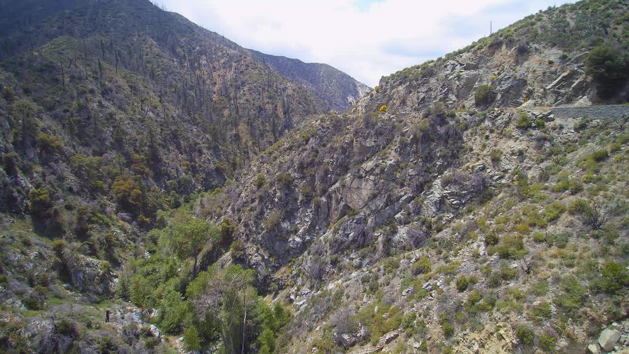 Filmato drone di un versante montuoso roccioso nella Foresta Nazionale di Angeles, California del Sud.