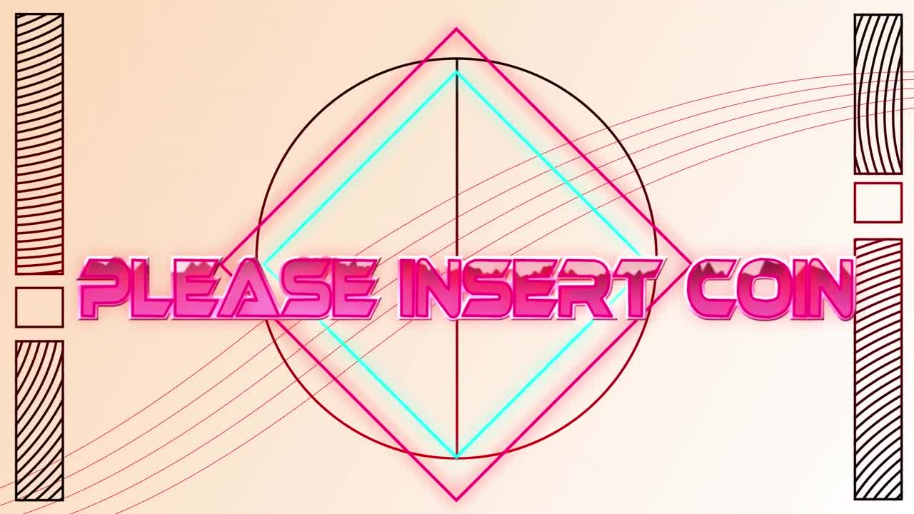 백색 바탕에 네온 모양 위에 동전 텍스트를  ⁇ 입하십시오.