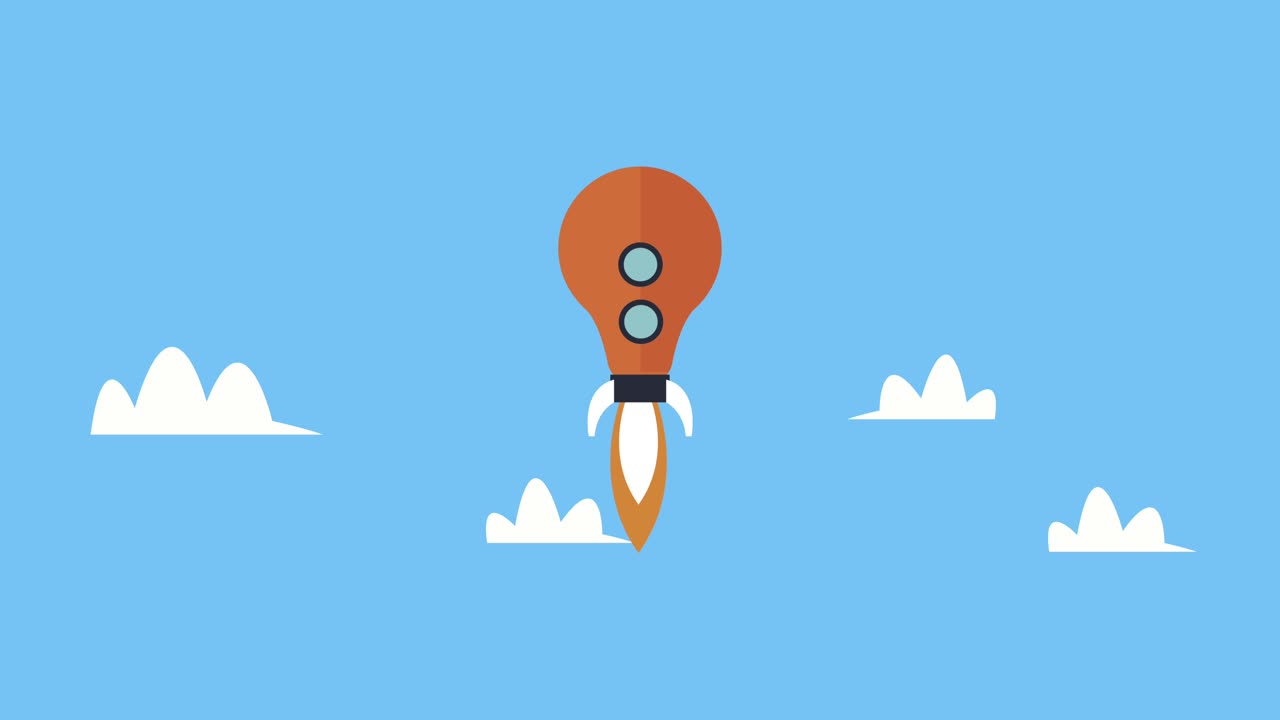 creative process animation with bulb launcher