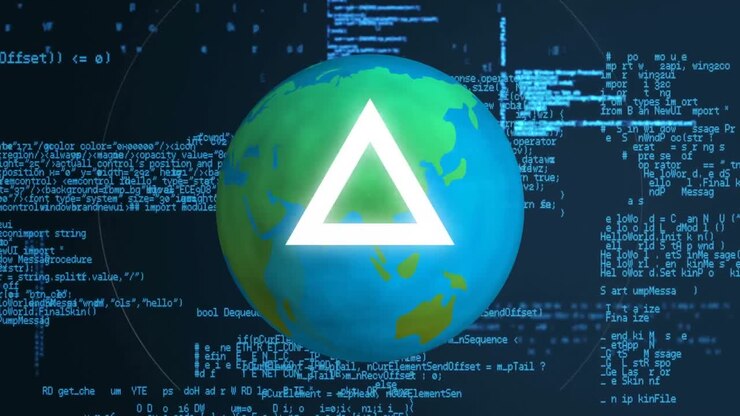 Animation af trekanter og globus over databehandling