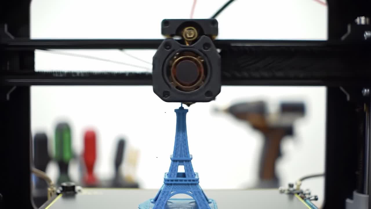A Compact 3D Printer Creates an Intricate Miniature Model of a Famous Landmark, Showcasing Precision and Technology in Action during the Printing Process