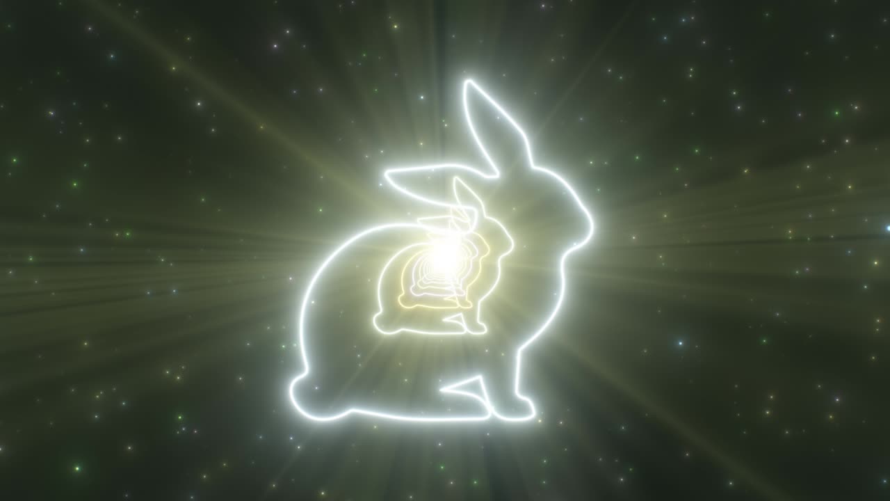 토끼 토끼 모양 윤 부활절 휴가 시즌 네온 조명 터널 - 4k 원활한 vj 루프 모션 배경 애니메이션