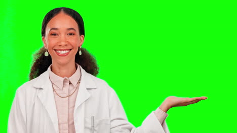 Green-screen,-doctor-and-woman-with-palm-space