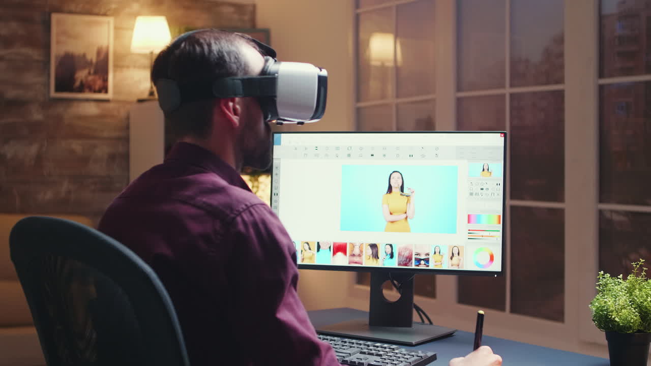 fotógrafo independiente que utiliza auriculares de realidad virtual
