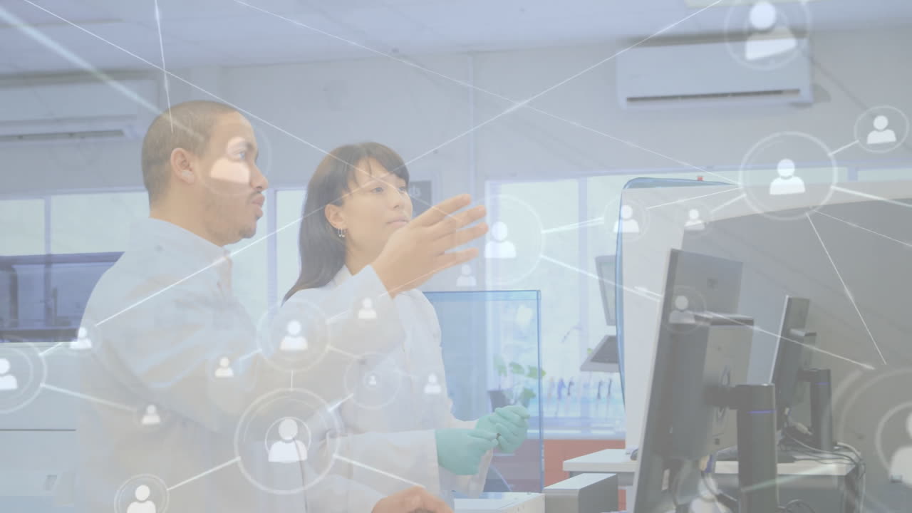 Collaborating scientists in lab using animation with digital network connections