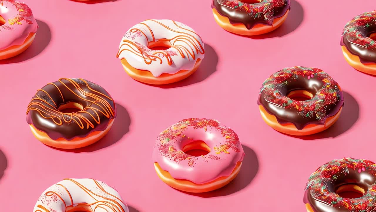 Fargerike donuts på rosa bakgrunn