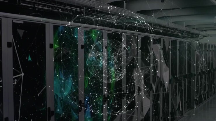 Animation of network of connections over server room