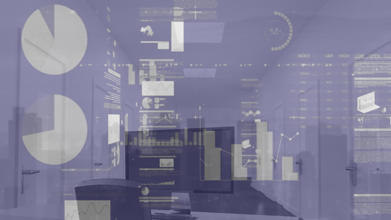 오피스 데스크에 대한 통계 데이터 처리의 애니메이션