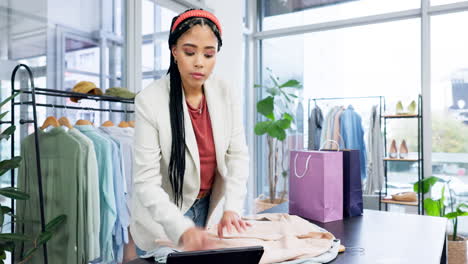 retail, service and woman fashion employee packing