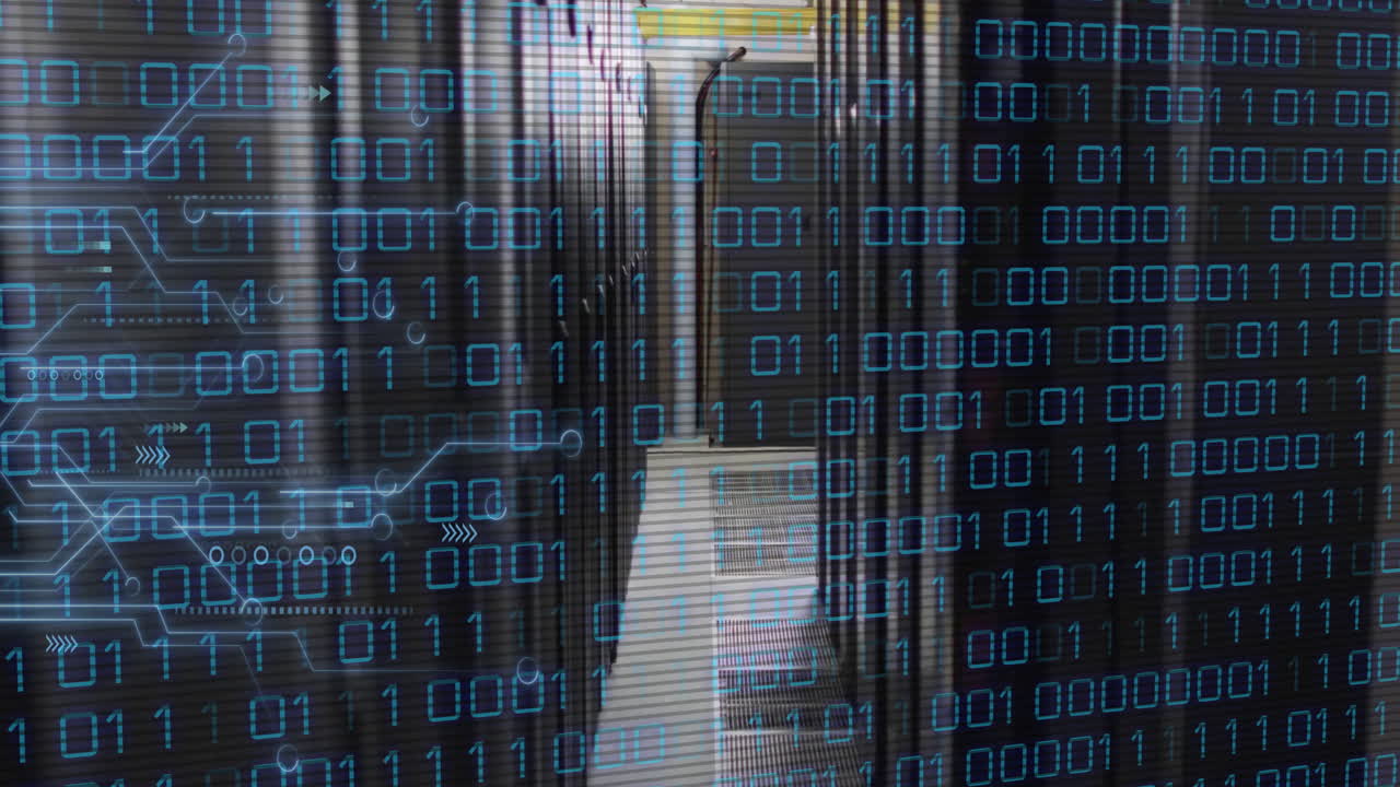 Animation of binary coding and data processing over computer servers