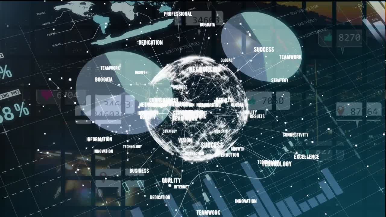 연결과 함께 전 세계 금융 데이터와 그래프의 애니메이션