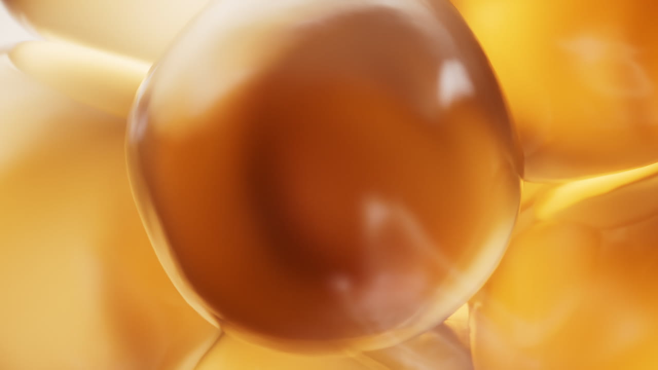 Transparent golden bubbles background, 3d rendering