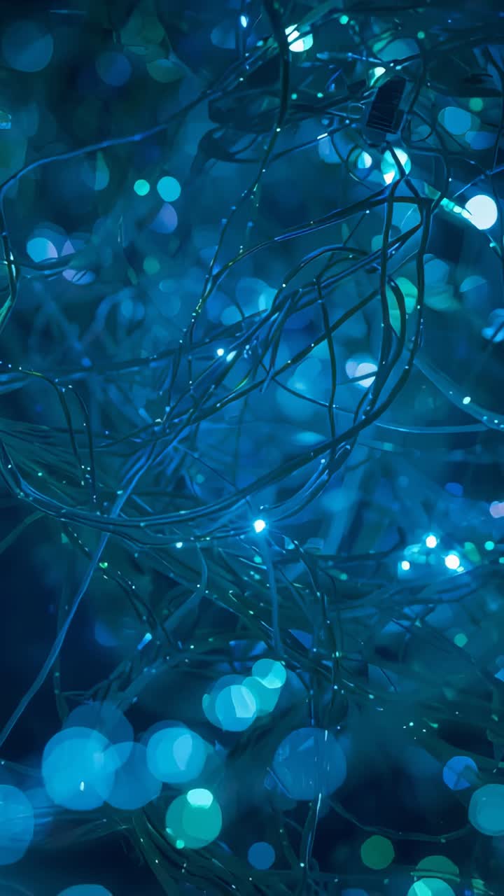 Vertical video: Shifting focus camera revealing filaments at dark studio macro, showing LEDs