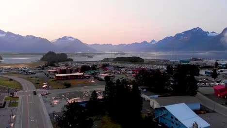 4K-Drone-Video-of-Fishing-Village-in-Valdez,-AK-during-Sunny-Summer-Day