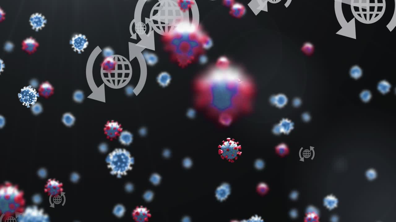 Animazione di cellule virali su icone del mondo