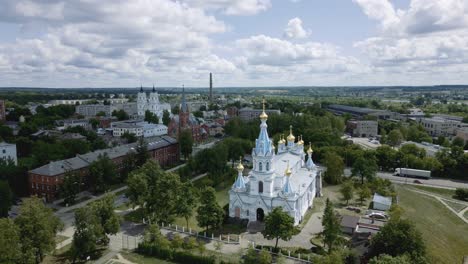 establishing shot of orthodox cathedral of saints boris and gleb in daugavpils