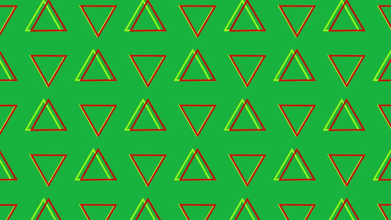 triángulos giratorios en formación sobre un fondo verde