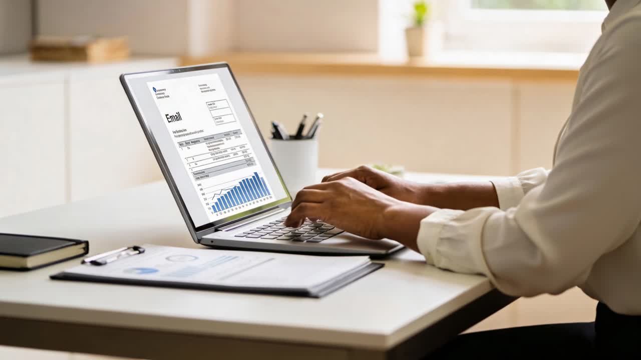Key press starting action, office worker switching report to dashboard, clicking and analyzing data