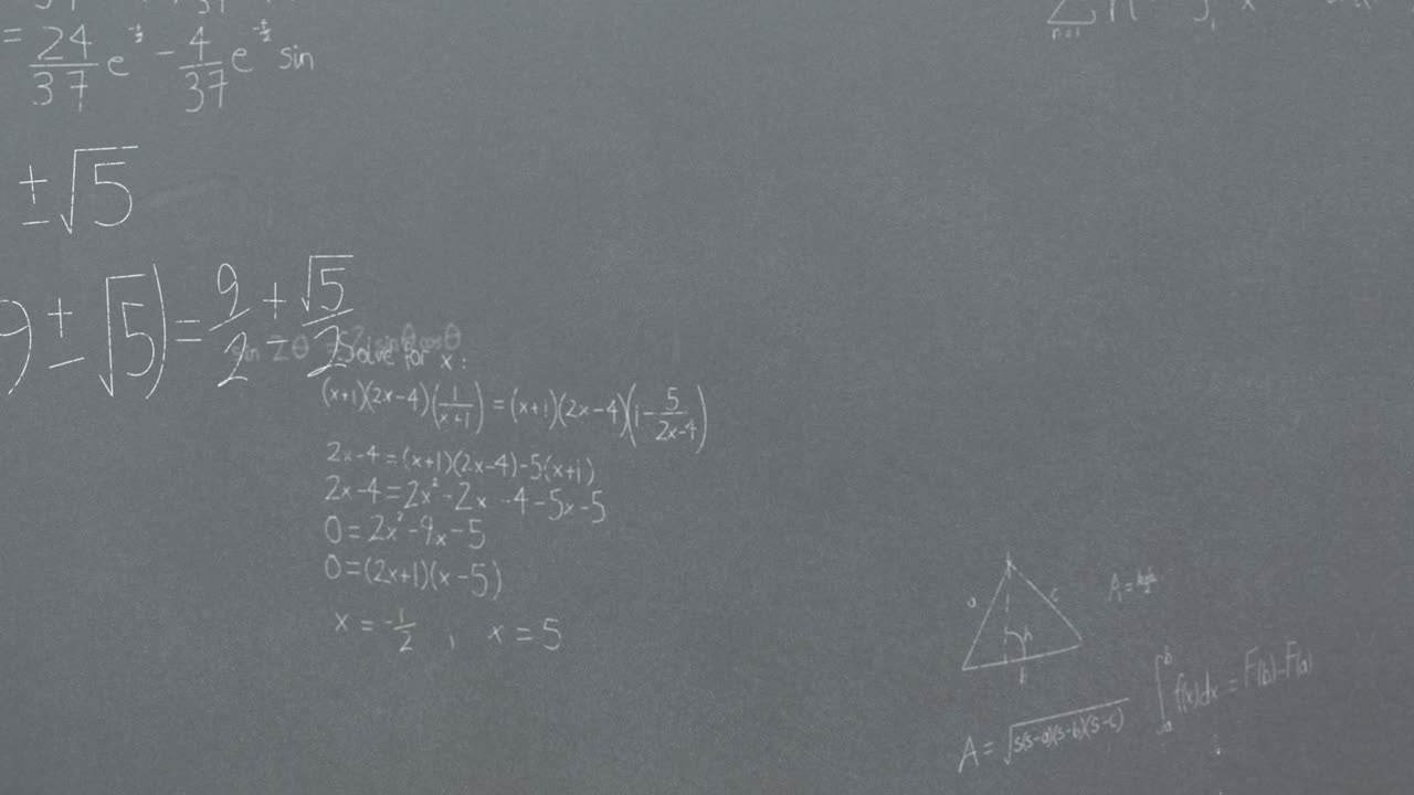 Animation of mathematical equations over grey background