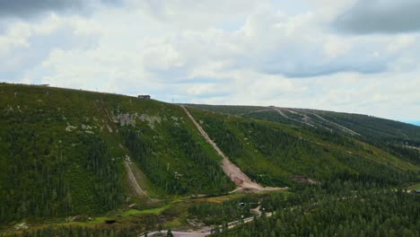 view of hundfjället ski resort during summer, sälen, dalarna, sweden - aerial drone shot