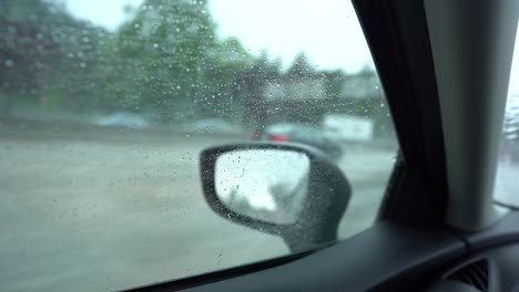 car interior view of rainy day on highway