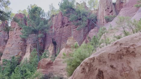 Exciting-rock-structure-with-different-columns-and-earth-layers-in-Provence-in-France-in-nature-in-wonderful-weather