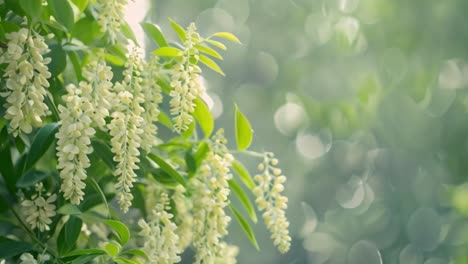 white flowers blooming on a tree branch with bokeh background