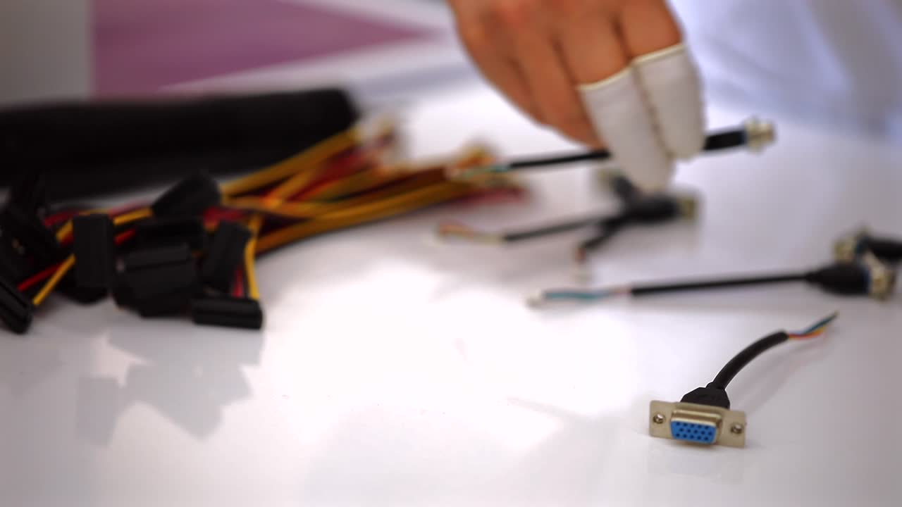 el ingeniero alinea las entradas de la placa base