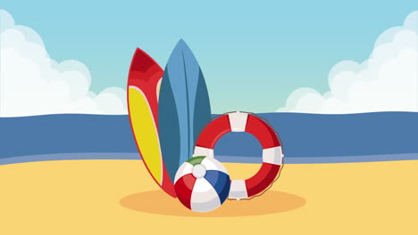 surfboards on the beach animation