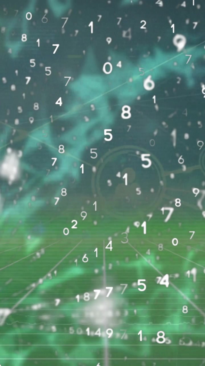 Animazione di numeri variabili in linee su un motivo a griglia su sfondo astratto.