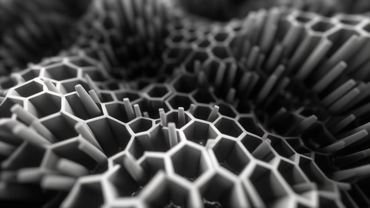 Abstrakte 3D-Animation sich bewegender sechseckiger Säulen