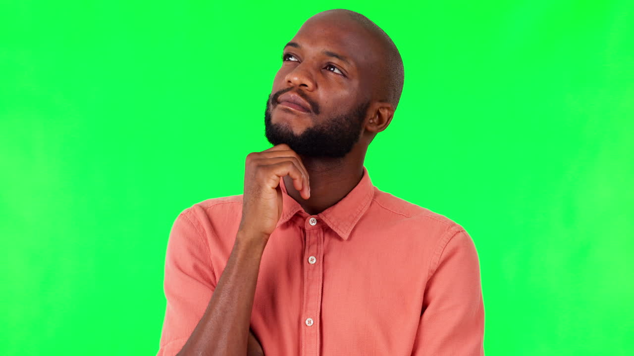 Black man, thinking and search for inspiration