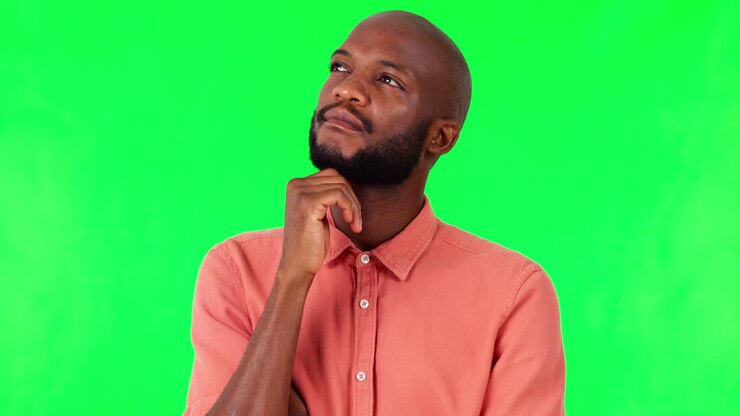 Black man, thinking and search for inspiration
