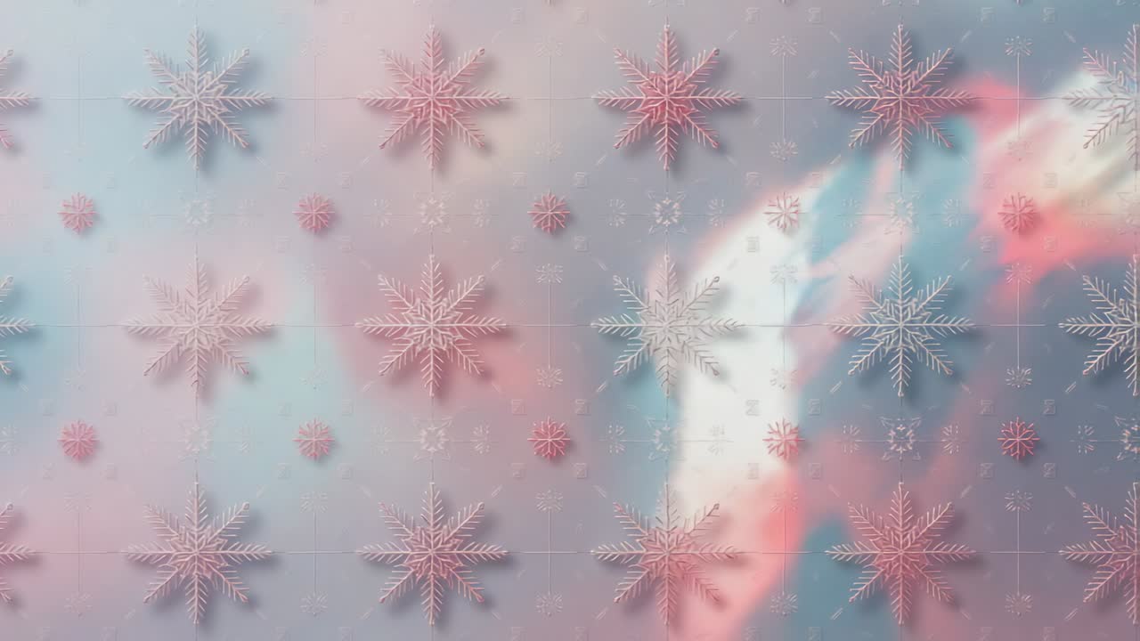 Opening pastel nebula backdrop drifting left to right, causing grid snowflakes pulsing glow looping