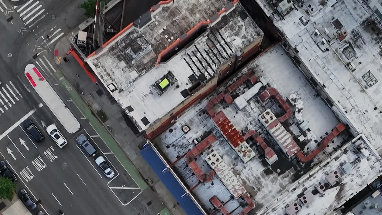 Busy intersection in New York City captured from above by a drone