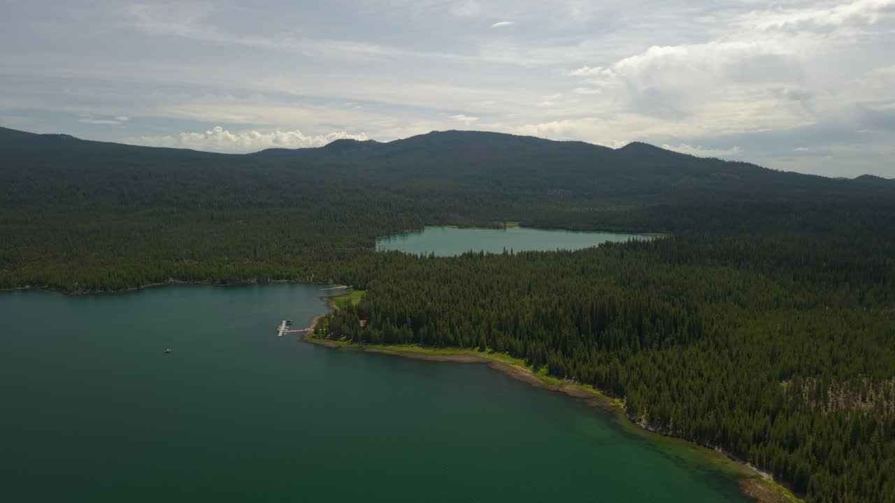 Lava Lake and Little Lava Lake in Central Oregon at the Cascade Lakes Highway. Wide shot.