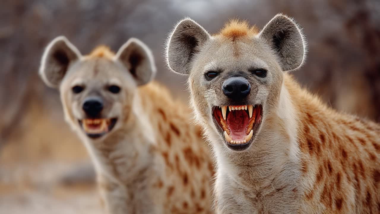 A Close Encounter with Hyenas: Majestic Creatures Showcasing Their Distinctive Features and Unique Behaviors in Their Natural Habitat