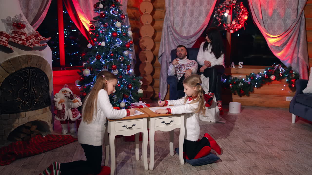 Indoor home family christmas vibe. New year family celebration with santa claus.