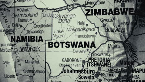 a close-up view of a map showing southern african countries