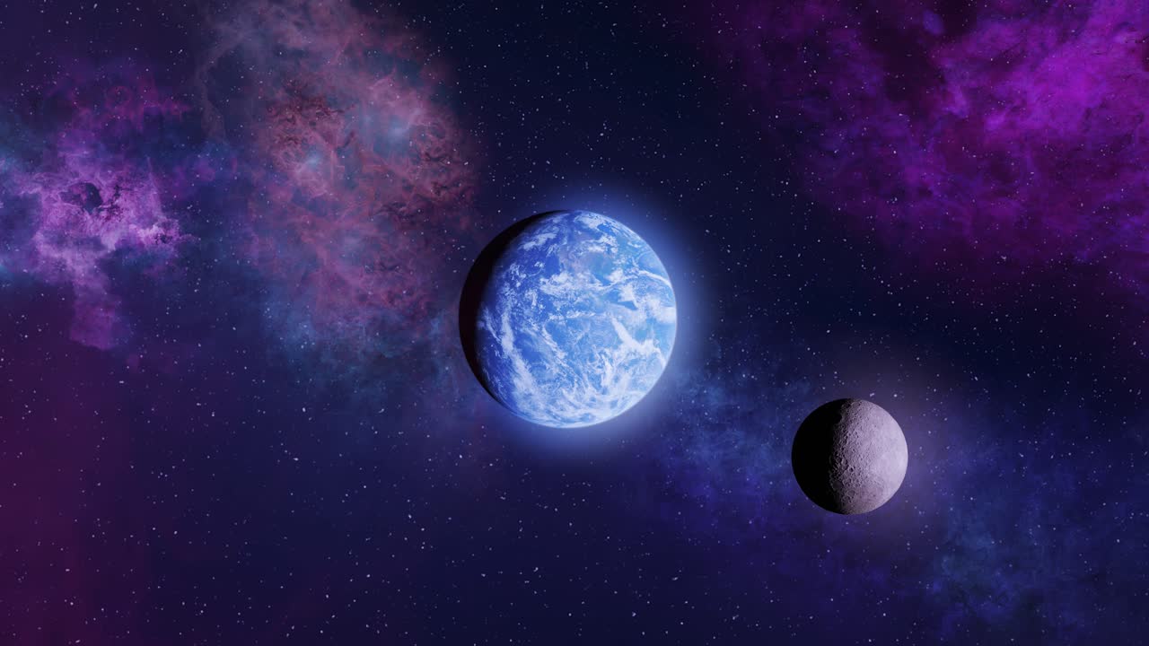 la tierra y la luna en una nebulosa cósmica