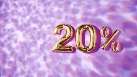 20% dorado flotando por encima de las ondas de agua en fondo rosa