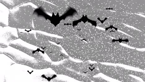 animation of bats flying over moving shapes