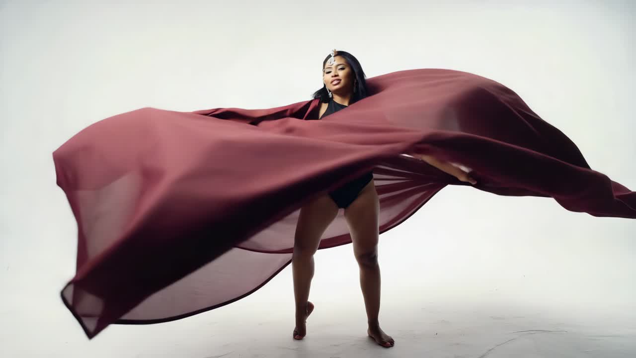 Woman dancing with a large piece of fabric