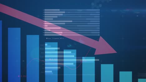 Animation-Verschiedener-Diagramme-Und-Pfeile-Auf-Blauem-Hintergrund