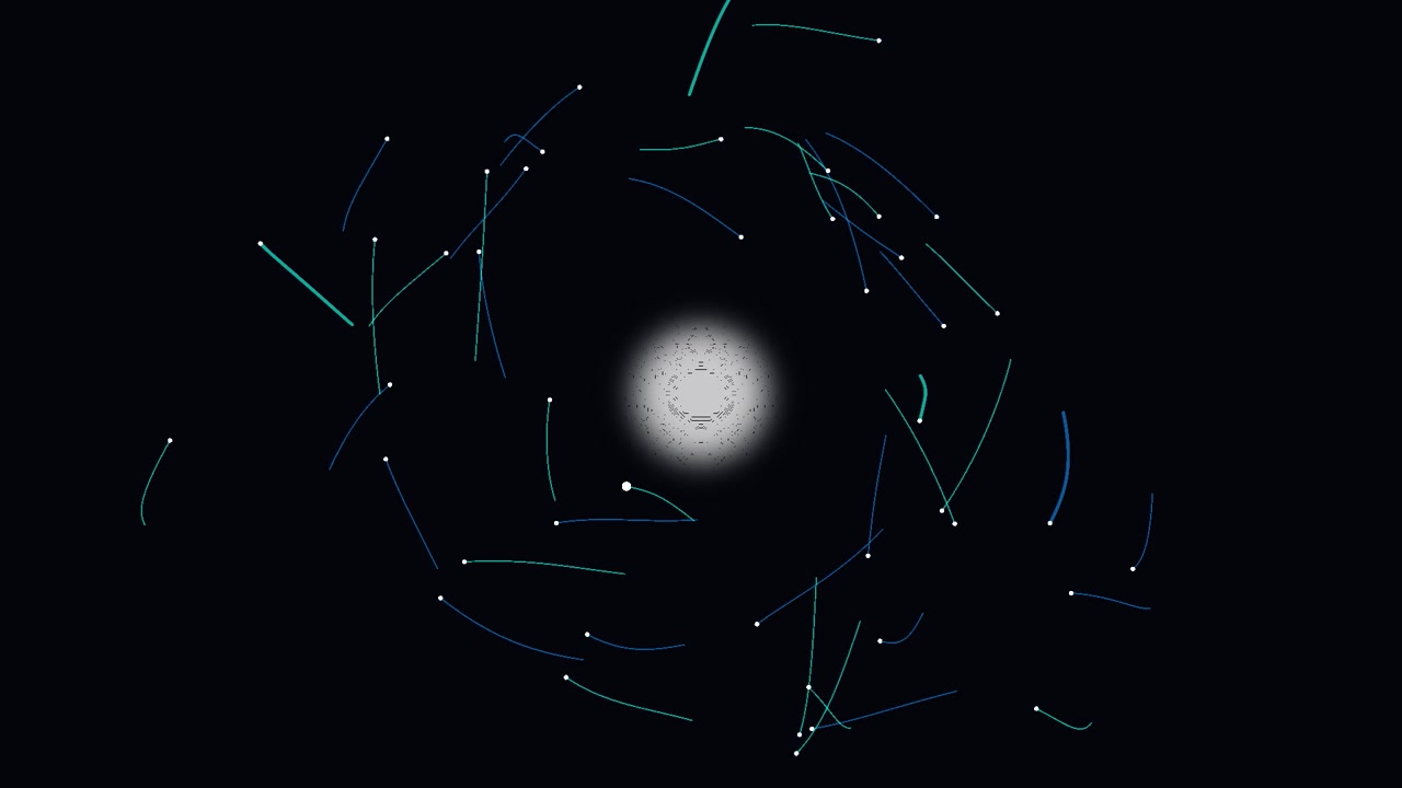 Abstract Motion Graphic of Glowing Particles Orbiting a Central Light
